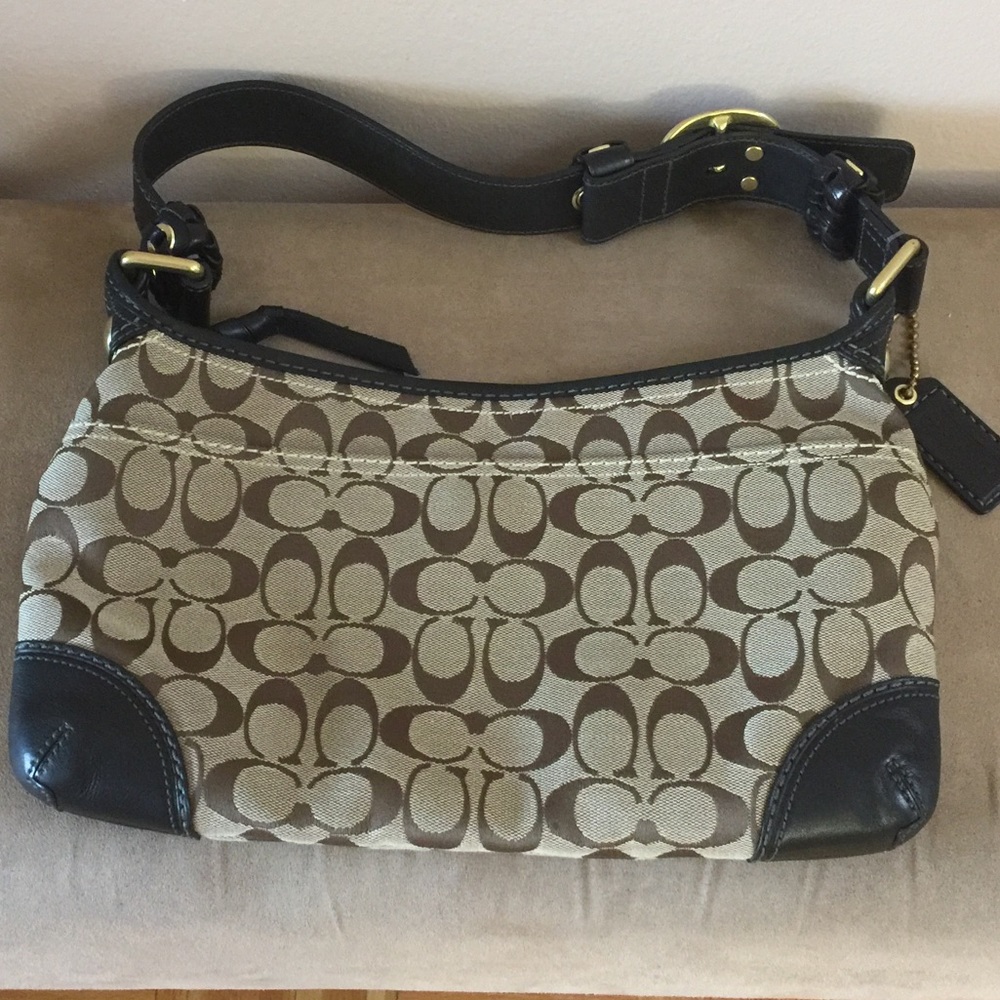 COACH NWOT Brown Monogram Bag + Black Leather trim
